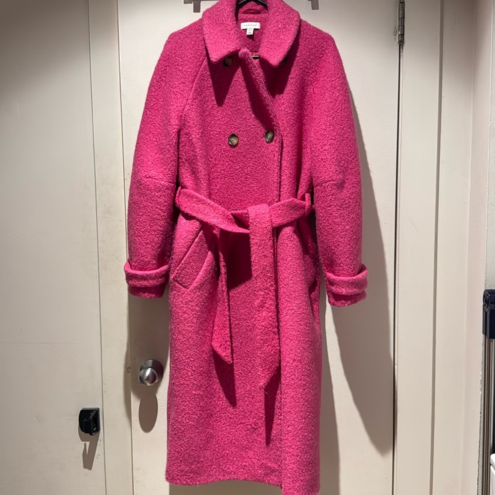 TOPSHOP SOLD OUT 🤴🏻Gorgeous😍 belted coat Hot Pink soft Boucle Hard to find!
